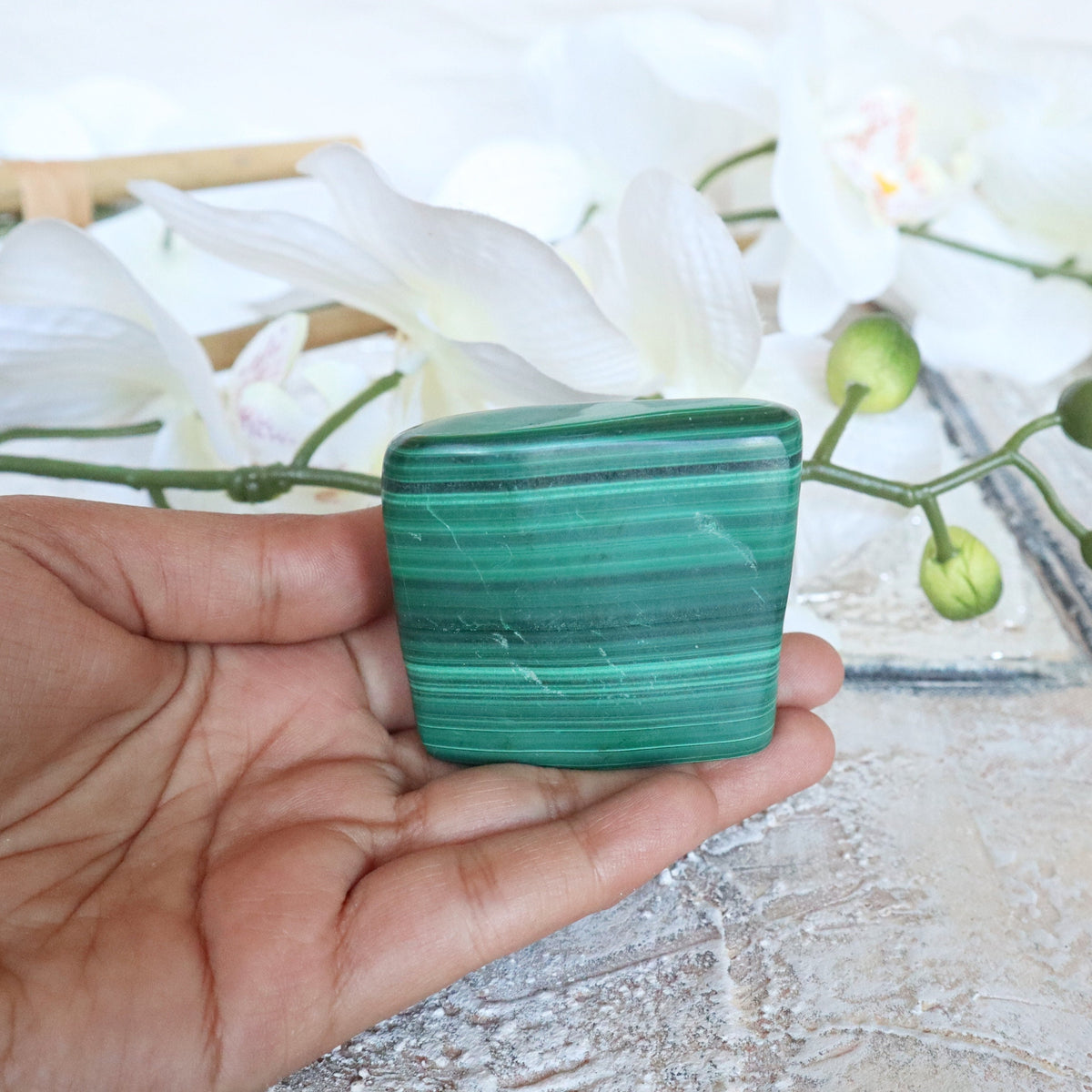 Malachite specimen, Banded Malachite Polished Slab stone, Natural Malachite stones, Malachite pocket stone