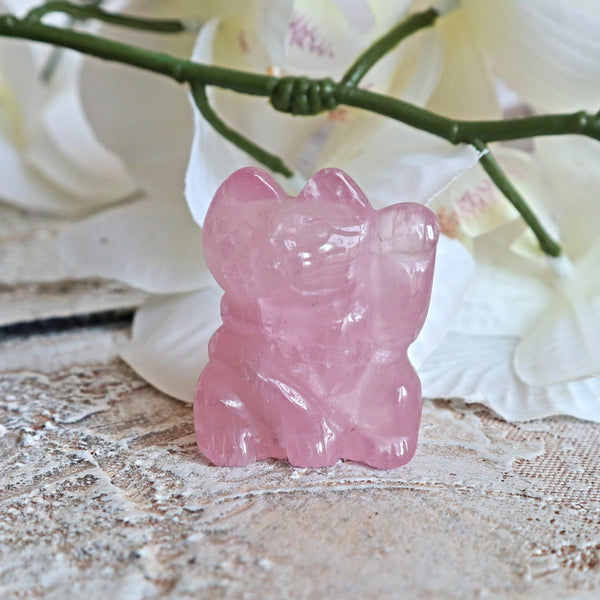 Rose Quartz Lucky Cat, Rose Quartz Maneki Neko, Japanese Lucky Cat, Home Decor Gifts, Stone of Love, Home Decor