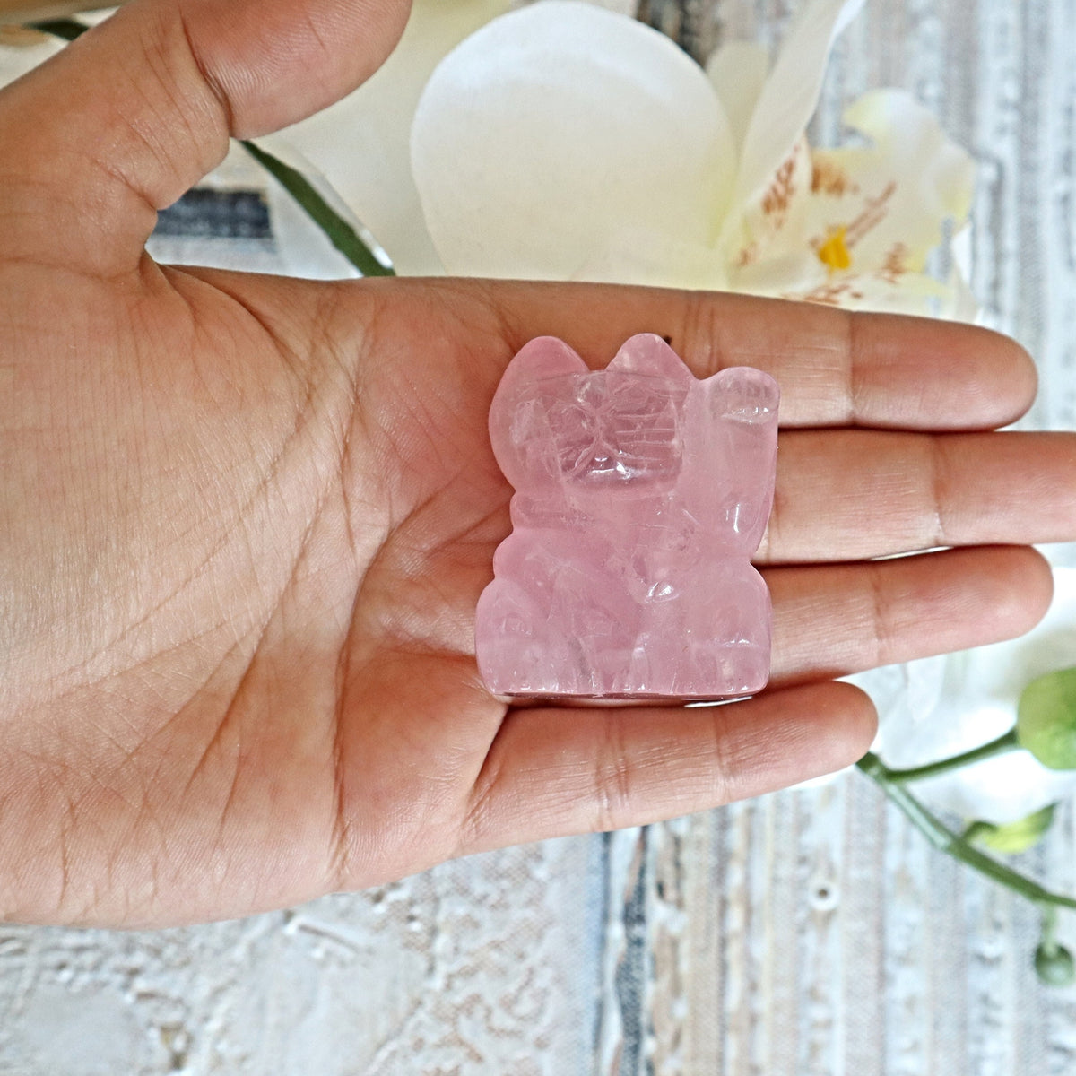 Rose Quartz Lucky Cat, Rose Quartz Maneki Neko, Japanese Lucky Cat, Home Decor Gifts, Stone of Love, Home Decor