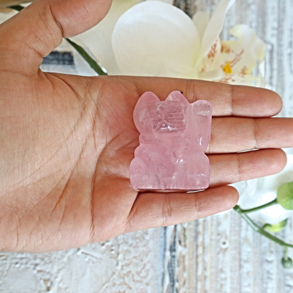 Rose Quartz Lucky Cat, Rose Quartz Maneki Neko, Japanese Lucky Cat, Home Decor Gifts, Stone of Love, Home Decor