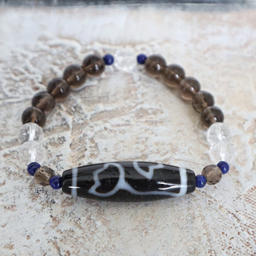 Lotus Dzi Bead Bracelet| Tibetan Agate Dzi Bead Bracelet| Bead Bracelet| Amulet of success and luck