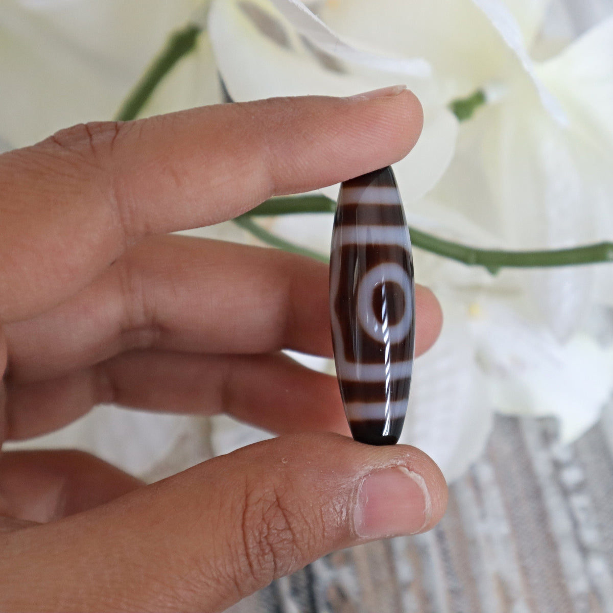 Tibetan Agate Dzi Bead 3 Eye