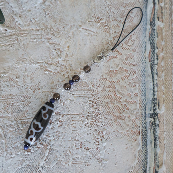Lotus Tibetan Dzi Bead Strap | Tibetan Agate Dzi Bead Car Charm Phone Strap | Dzi Bead Car accessory for Room Hanging Decoration