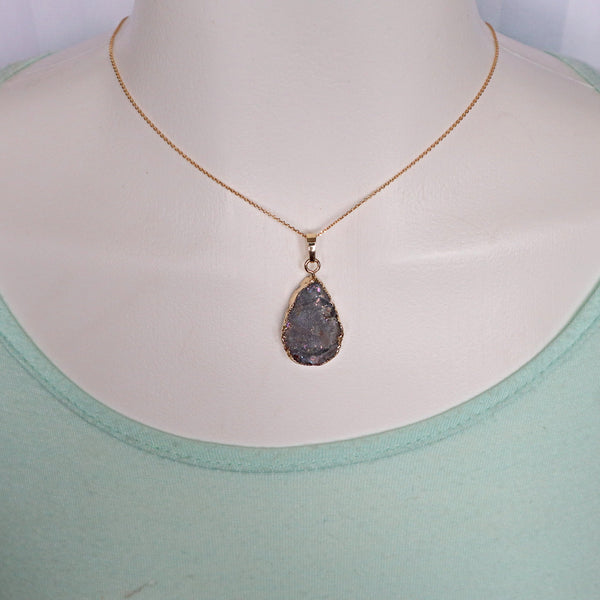 Druzy Agate Aura Galaxy Pendant Necklace with Chain