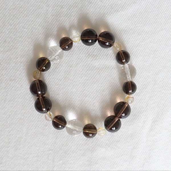 Smoky Quartz Bracelet with Micro-Faceted Clear Quartz Crystal in Super High Grade