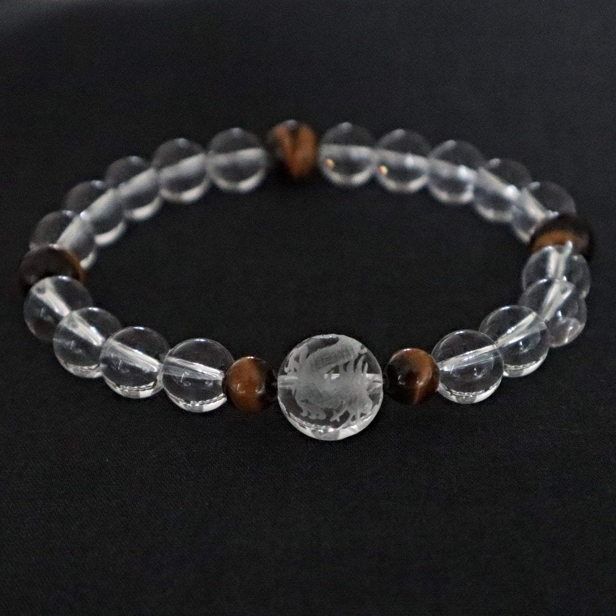 Hand Carved Dragon Bracelet Crystal Quartz with Tiger Eye, Year of Dragon Gift
