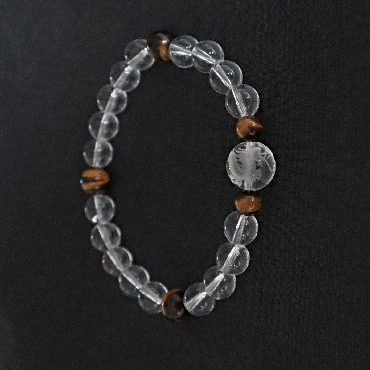 Hand Carved Dragon Bracelet Crystal Quartz with Tiger Eye, Year of Dragon Gift