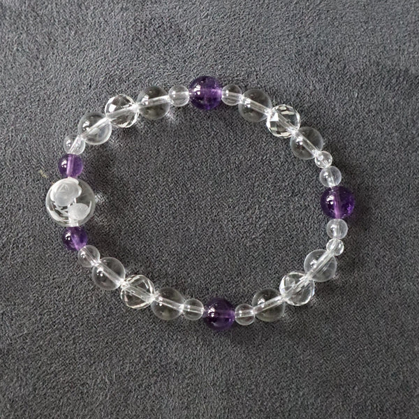 Crystal Rose Flower Bracelet, Hand Carved Crystal Rose Bracelet with Amethyst