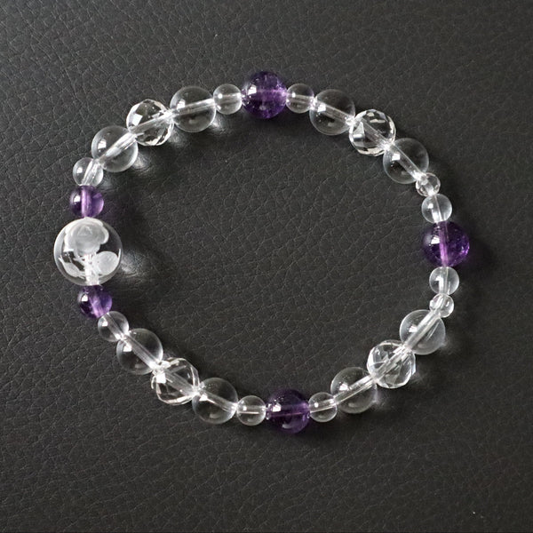 Crystal Rose Flower Bracelet, Hand Carved Crystal Rose Bracelet with Amethyst