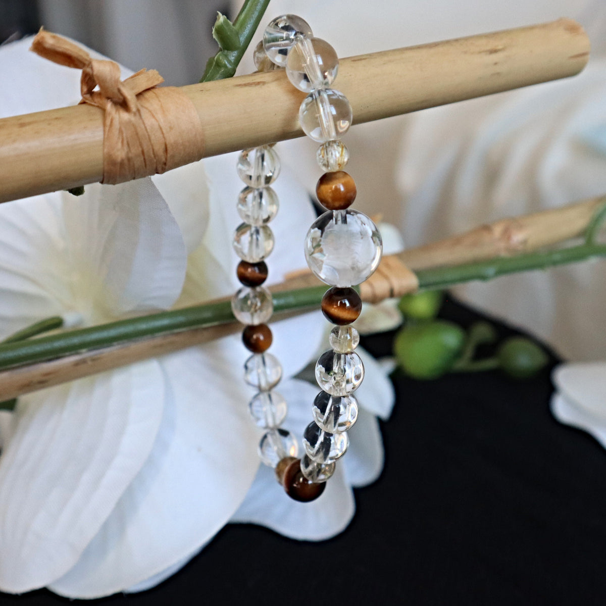 Crystal Lucky Cat Bracelet, Hand Carved Crystal Quartz Lucky Cat Bracelet with Tiger Eye