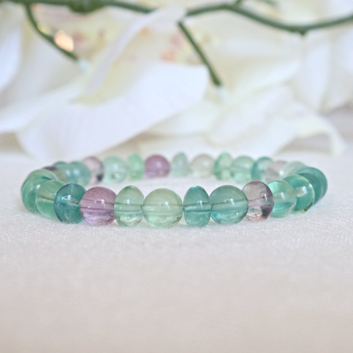 Fluorite Bracelet Green and Purple Colors Top Gem Quality Flawless AAAA Grade