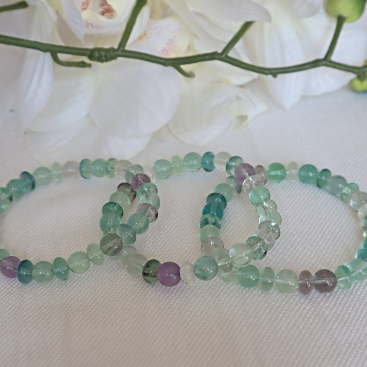 Fluorite Bracelet Green and Purple Colors Top Gem Quality Flawless AAAA Grade