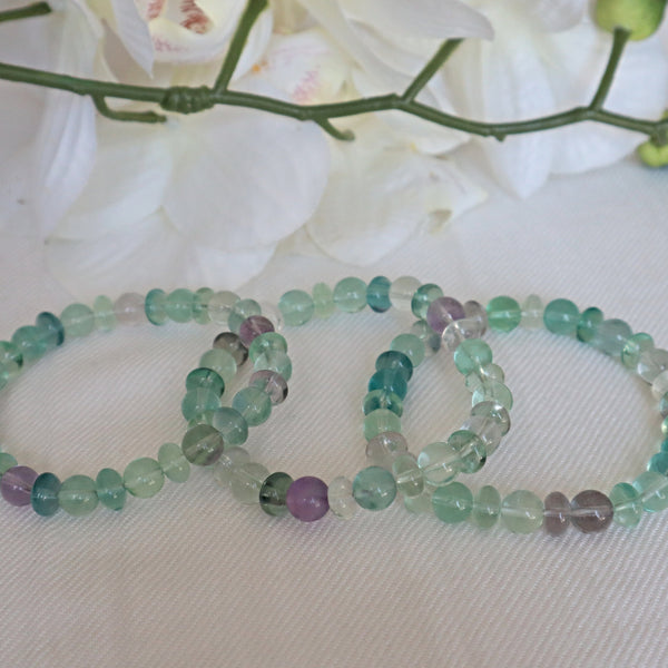 Fluorite Bracelet Green and Purple Colors Top Gem Quality Flawless AAAA Grade