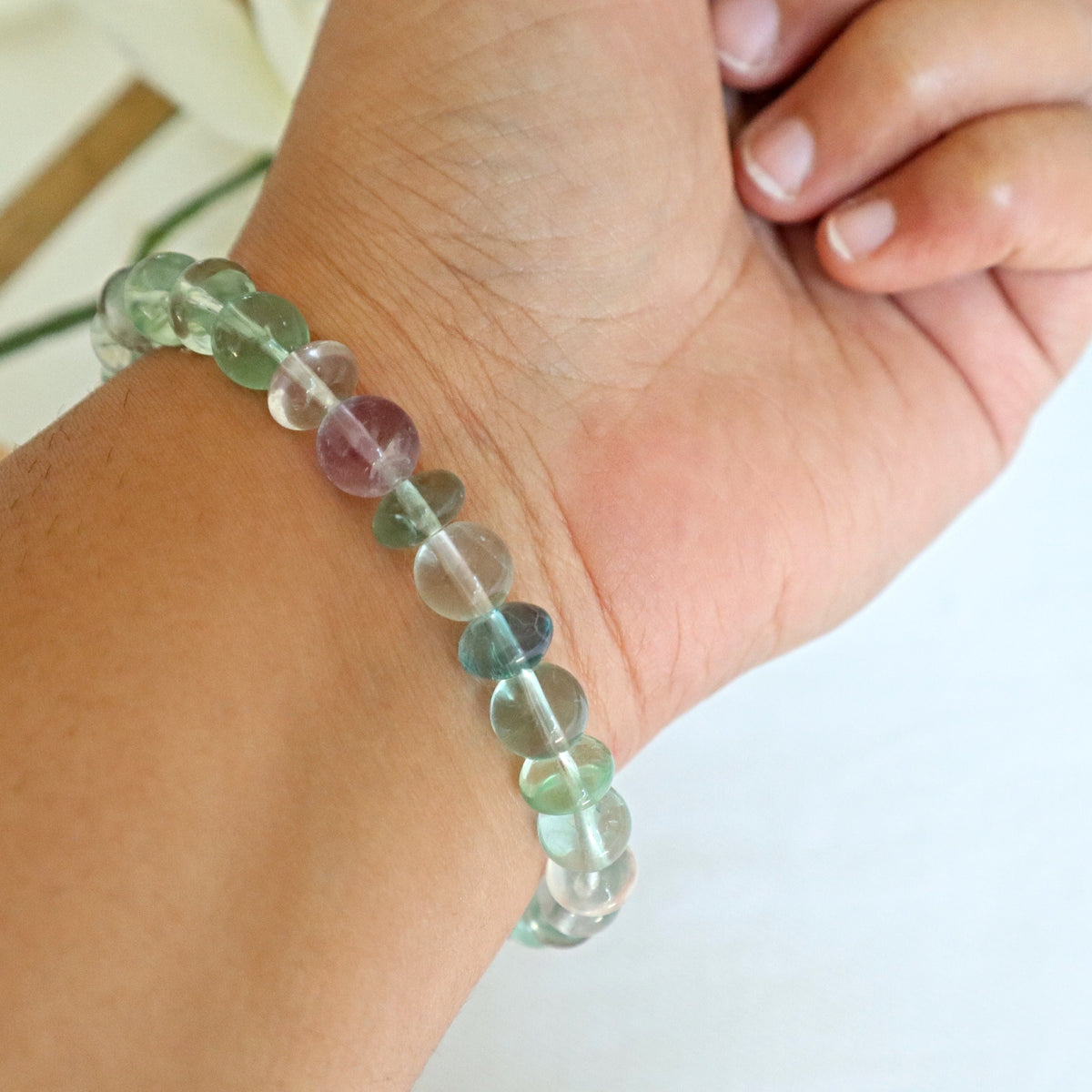 Fluorite Bracelet Green and Purple Colors Top Gem Quality Flawless AAAA Grade