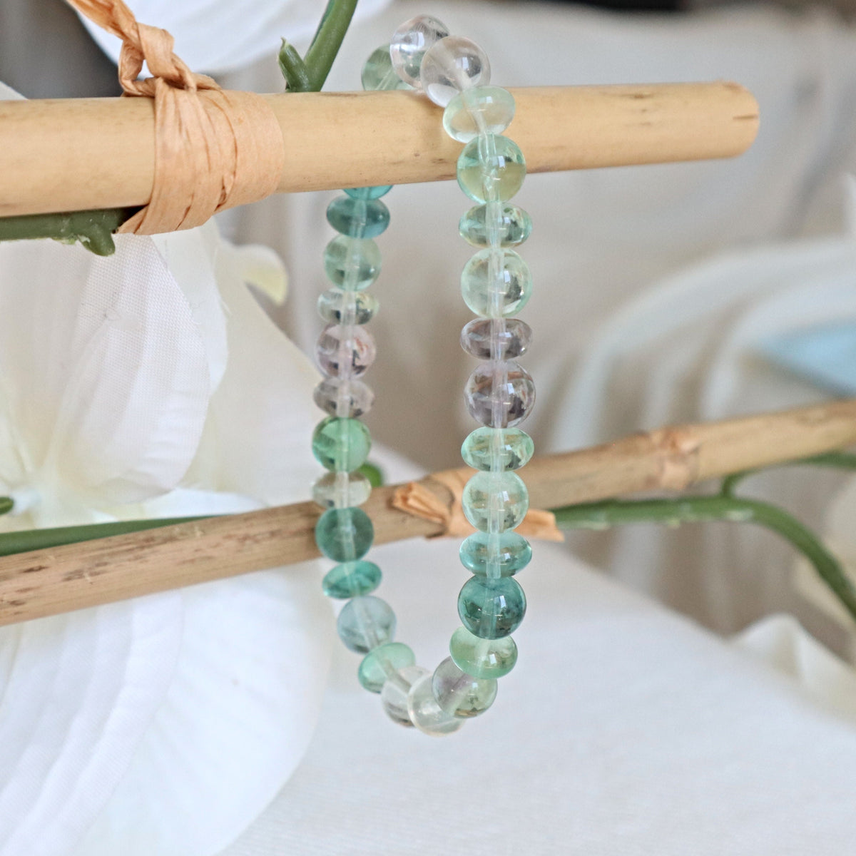 Fluorite Bracelet Green and Purple Colors Top Gem Quality Flawless AAAA Grade