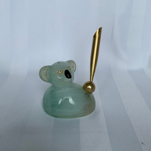 Fluorite Koala Bear Pen holder, Green Fluorite Figurine Carving