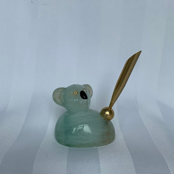 Fluorite Koala Bear Pen holder, Green Fluorite Figurine Carving