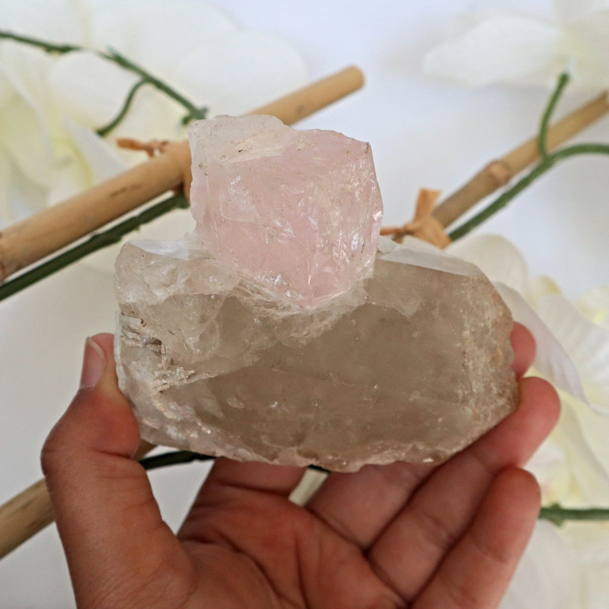 Large Pink Morganite Crystal Specimen on Quartz matrix 3.3 inch