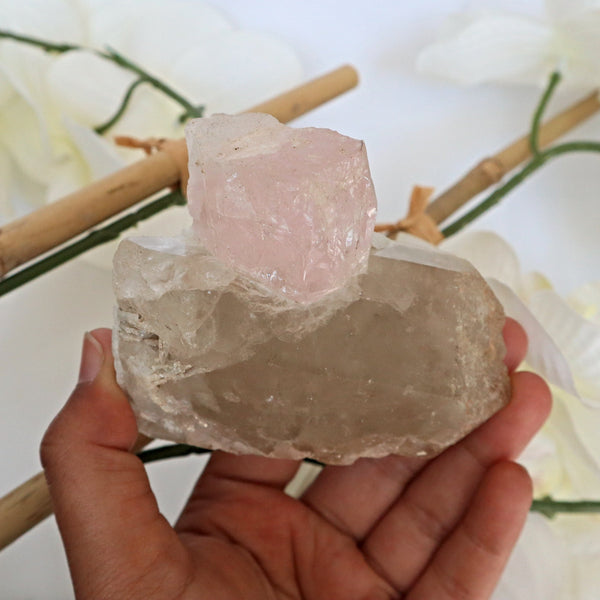 Large Pink Morganite Crystal Specimen on Quartz matrix 3.3 inch