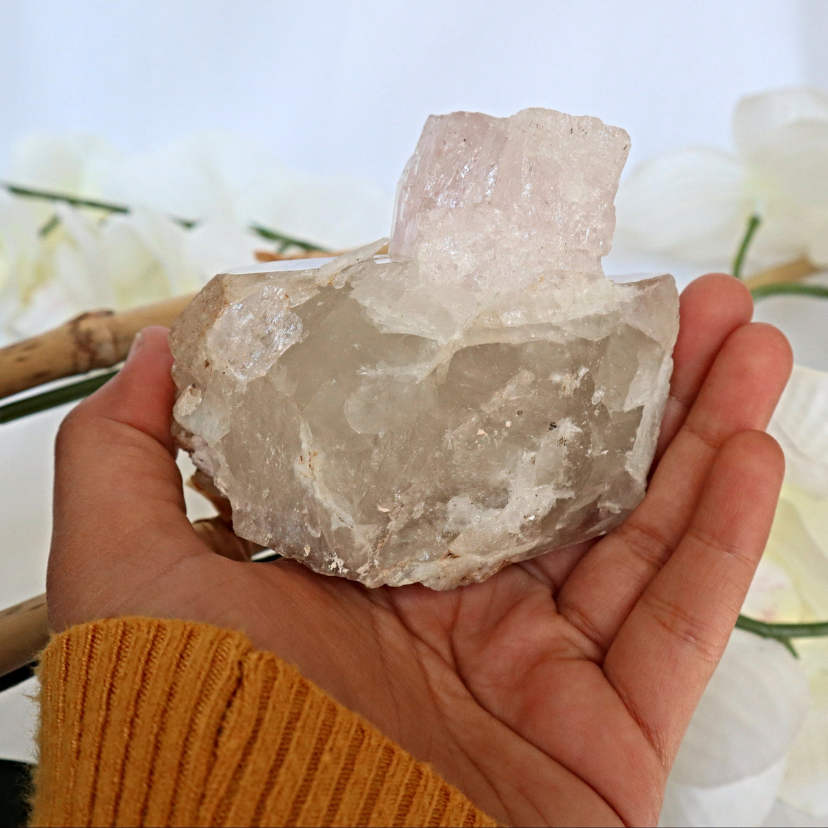 Large Pink Morganite Crystal Specimen on Quartz matrix 3.3 inch