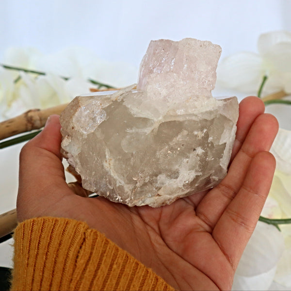 Large Pink Morganite Crystal Specimen on Quartz matrix 3.3 inch