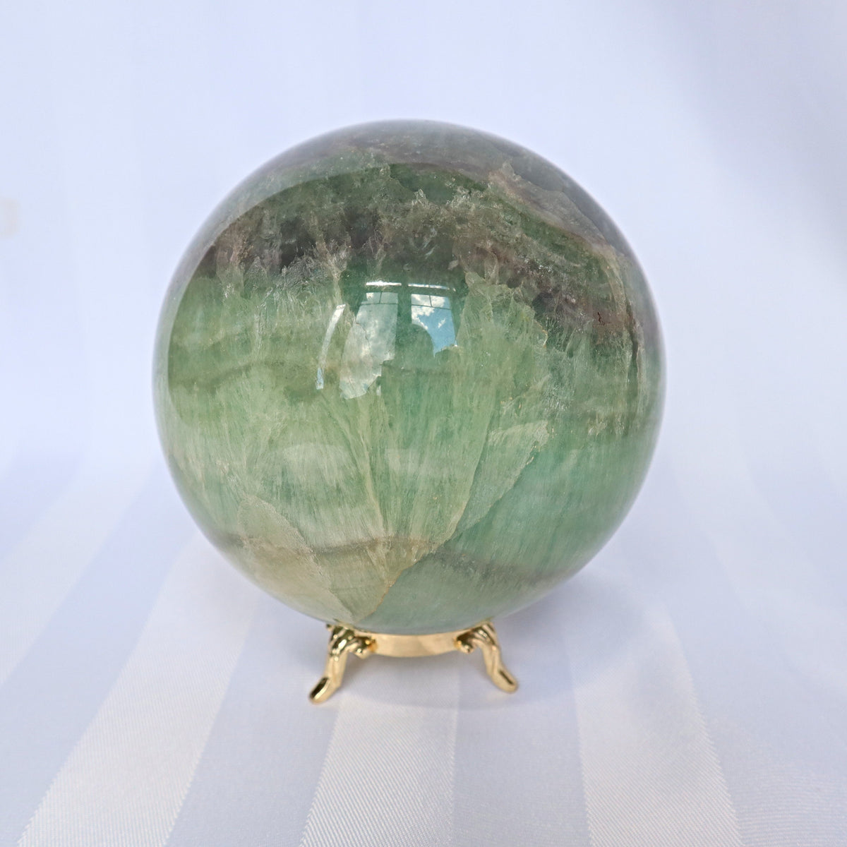 Silky Fluorite Sphere 4 inches, Reiki Meditation Healing Crystal Gift, FL 3