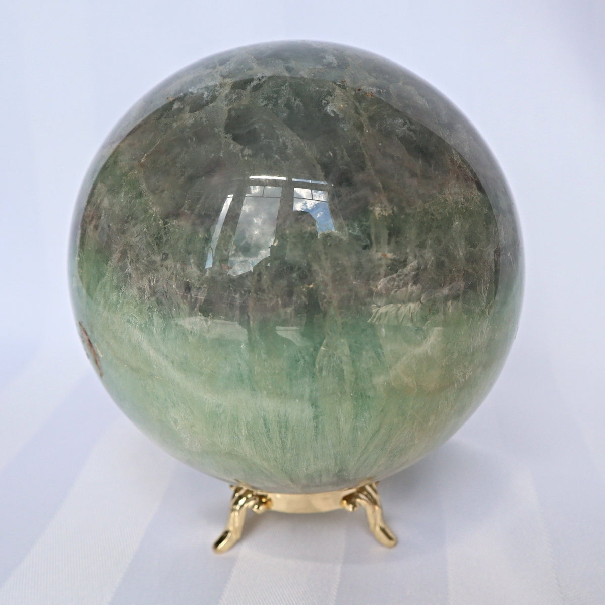 Silky Fluorite Sphere 4 inches, Reiki Meditation Healing Crystal Gift, FL 3