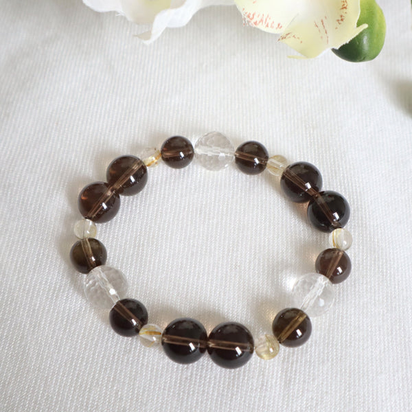 Smoky Quartz Bracelet with Micro-Faceted Clear Quartz Crystal in Super High Grade