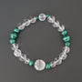 Crystal Clover Bracelet, Hand Carved Four Leaf Clover Crystal Quartz with Malachite Bracelet