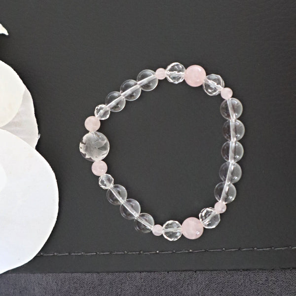 Crystal Angel Bracelet Hand Carved Natural Quartz with Rose Quartz Stone of Love