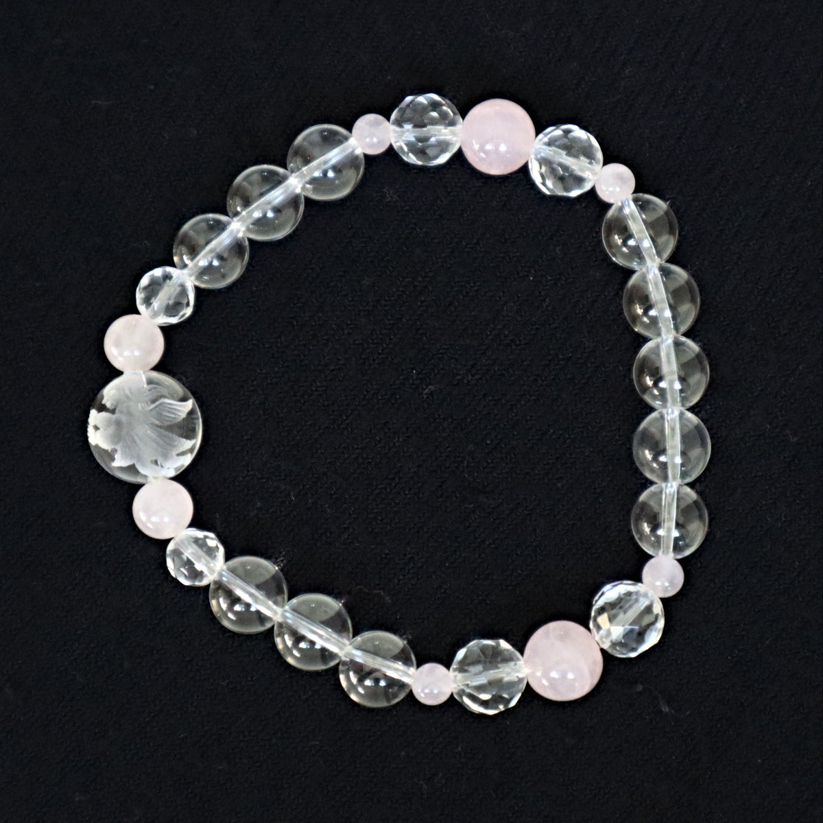 Crystal Angel Bracelet Hand Carved Natural Quartz with Rose Quartz Stone of Love