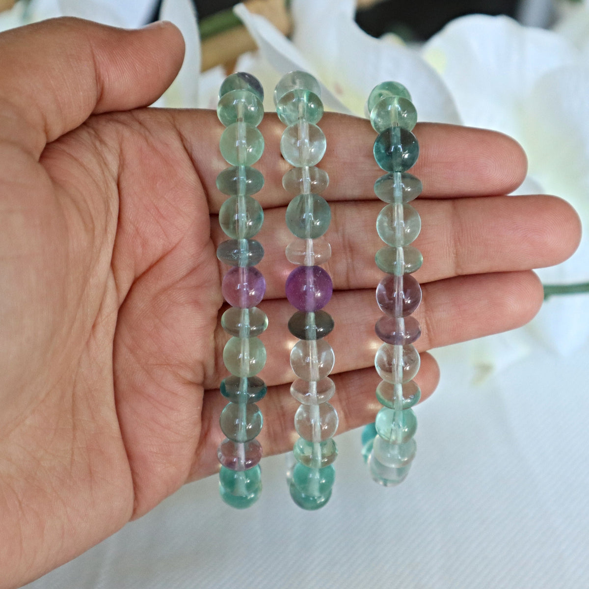 Fluorite Bracelet Green and Purple Colors Top Gem Quality Flawless AAAA Grade