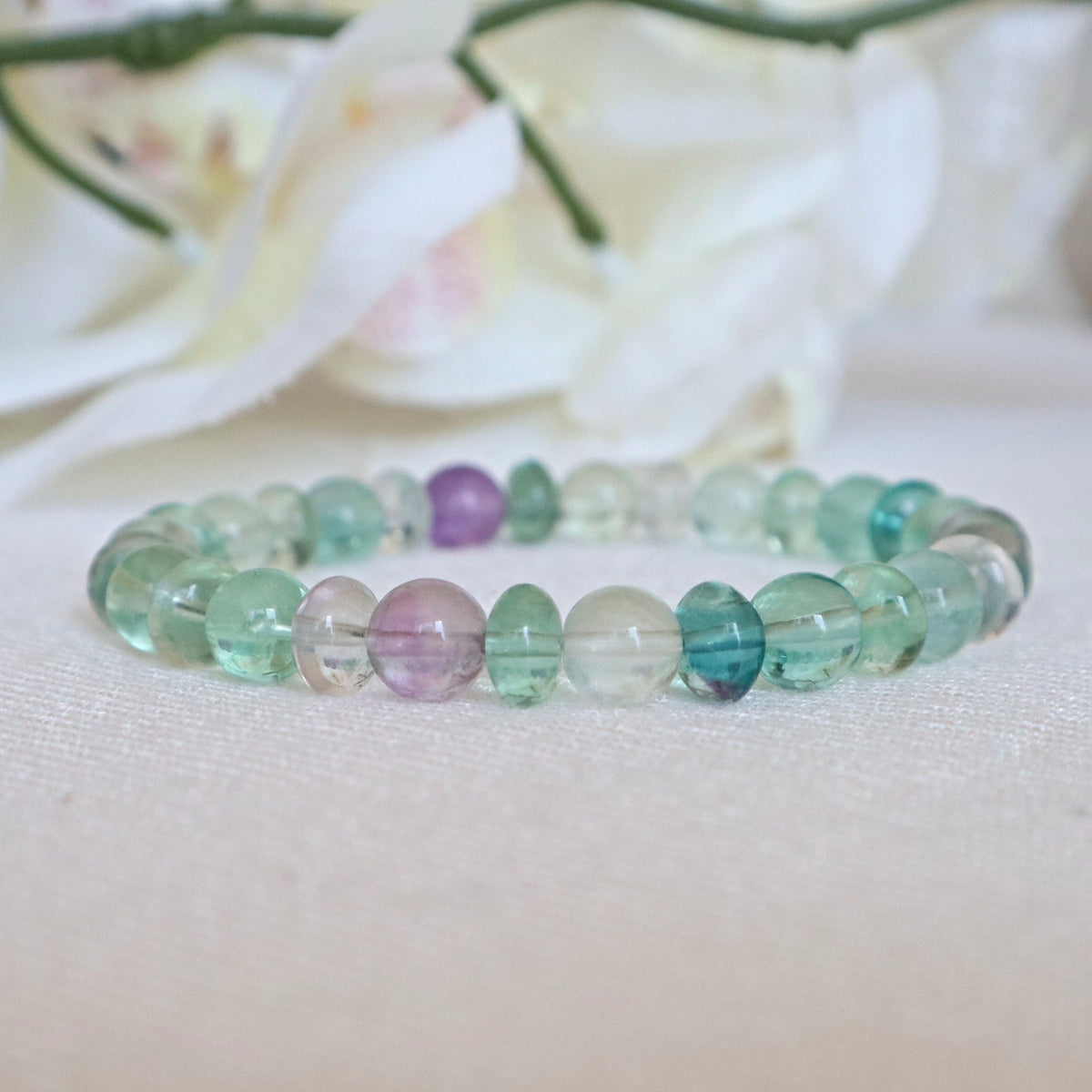Fluorite Bracelet Green and Purple Colors Top Gem Quality Flawless AAAA Grade