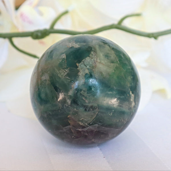 Green Fluorite Sphere 2.2 inch 58 mm, Fluorite Sphere Natural Green Fluorite Healing Sphere, Reiki Healing Crystal Gift