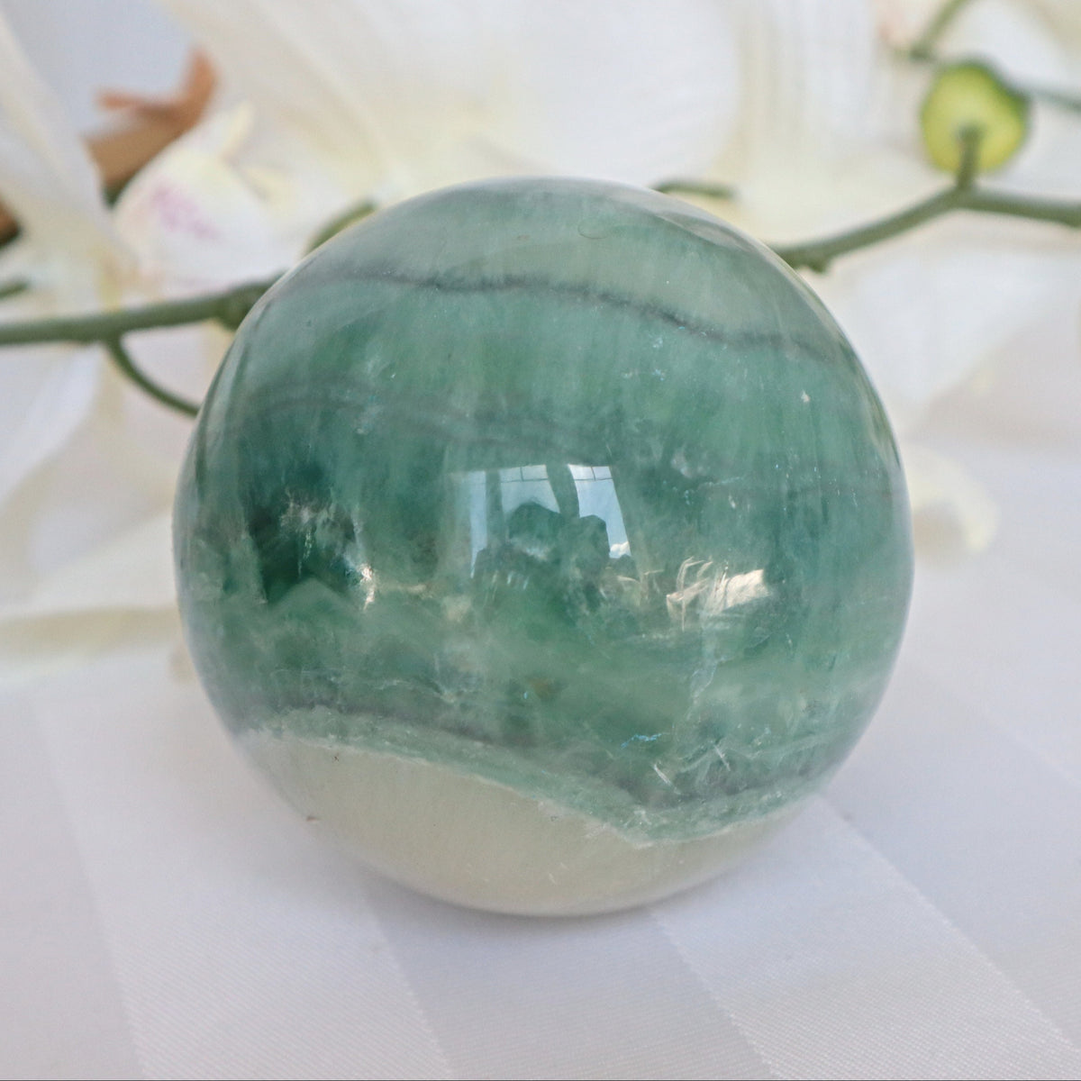 Fluorite Sphere 2.8 inch 73mm, Fluorite Sphere Natural Green Fluorite Sphere, Reiki Meditation Healing Crystal Gift