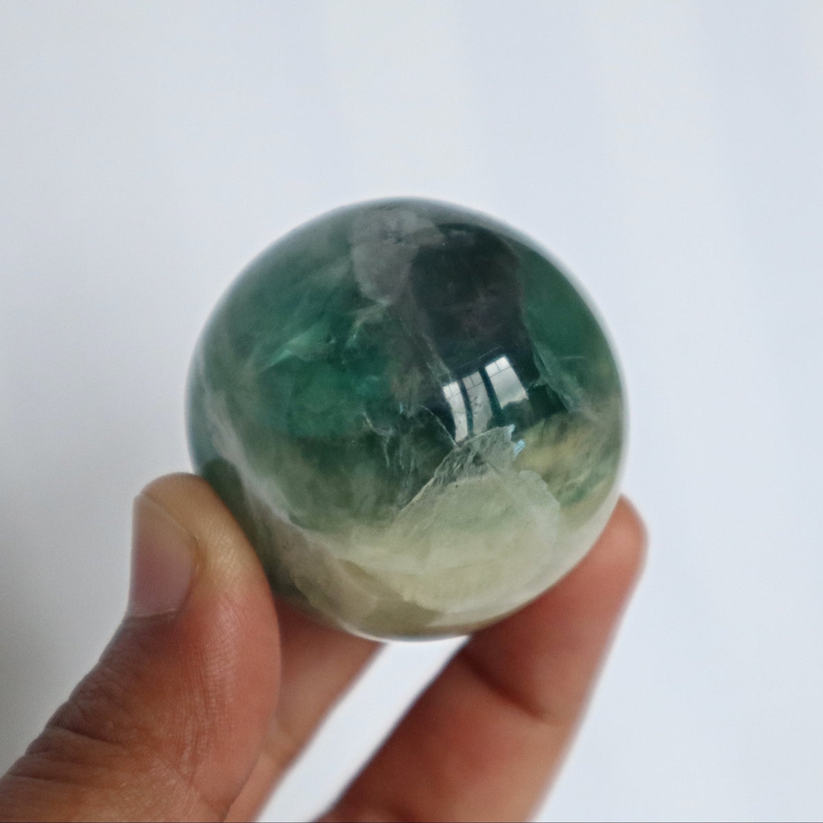 Snowflake Feather Fluorite Sphere, Silky Fluorite Sphere Natural Green Fluorite Sphere, Reiki Meditation Healing Crystal Gift, FL 1