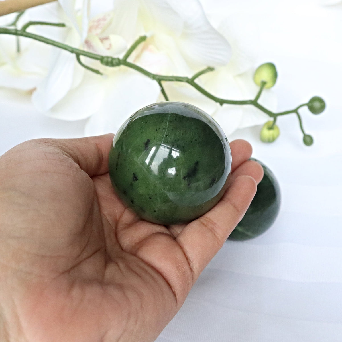 Jade Sphere, Green Canadian Nephrite Jade Sphere for Abundance Lucky Stone