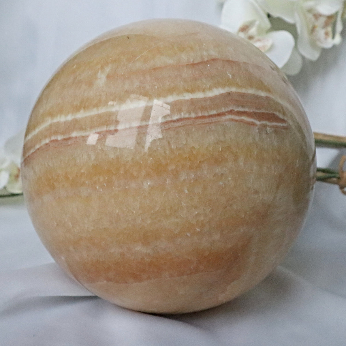 Extra Large Banded Orange Calcite Sphere 7.8 inches 200 mm 22.7 Lbs