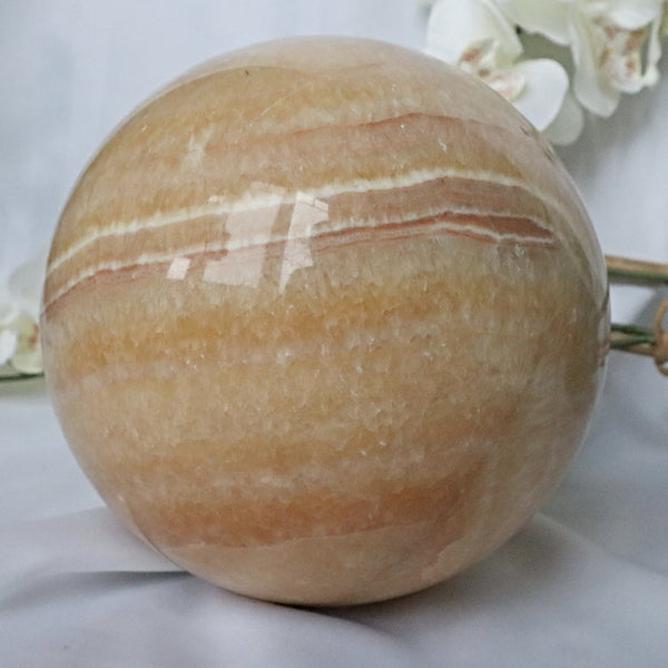 Extra Large Banded Orange Calcite Sphere 7.8 inches 200 mm 22.7 Lbs