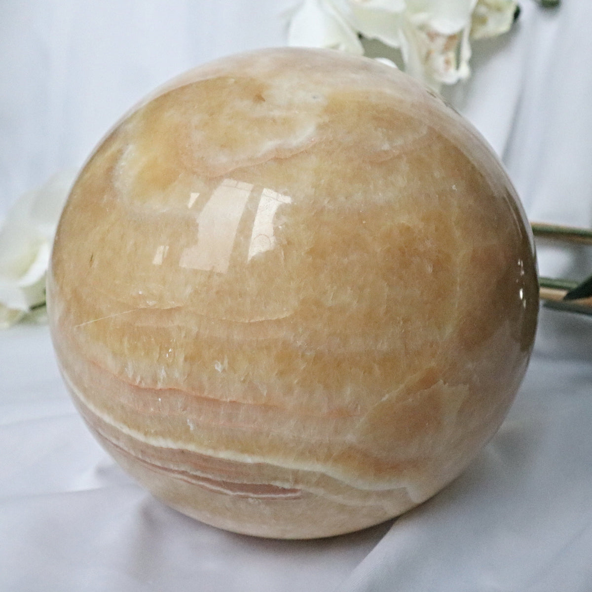 Extra Large Banded Orange Calcite Sphere 7.8 inches 200 mm 22.7 Lbs