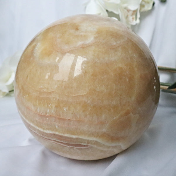 Extra Large Banded Orange Calcite Sphere 7.8 inches 200 mm 22.7 Lbs