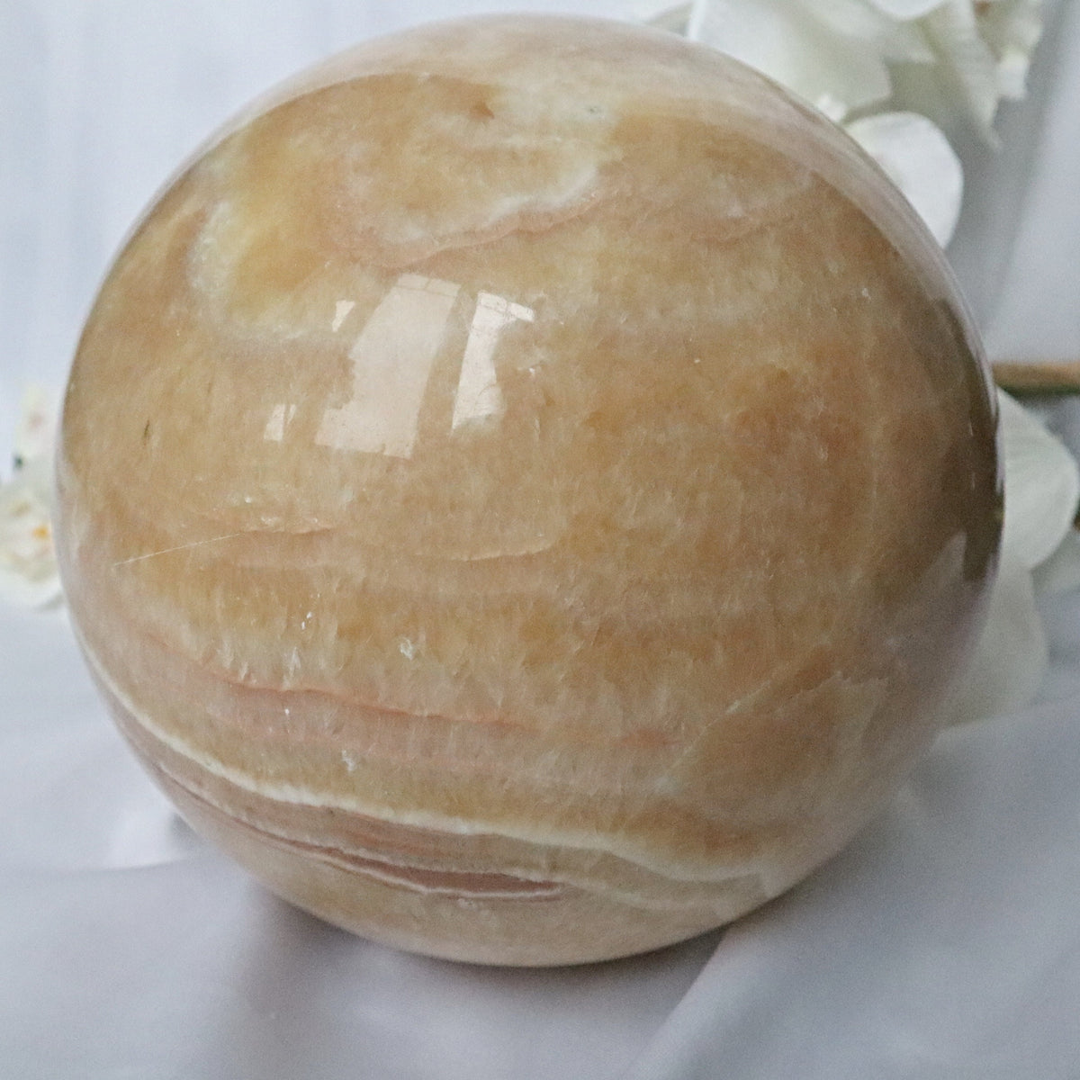 Extra Large Banded Orange Calcite Sphere 7.8 inches 200 mm 22.7 Lbs