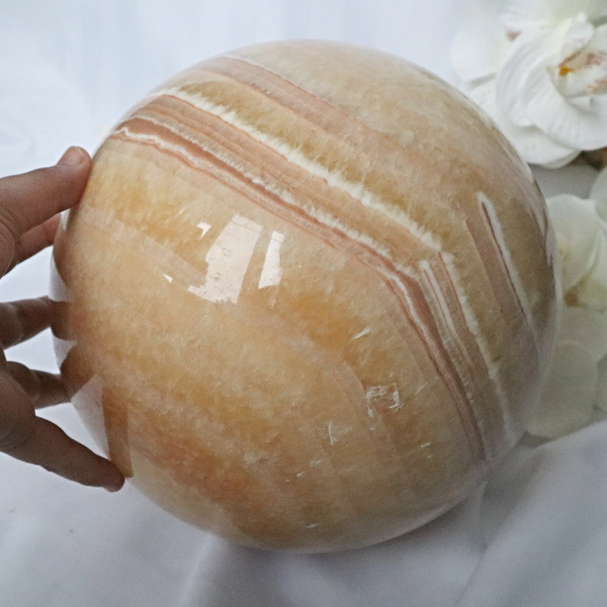 Extra Large Banded Orange Calcite Sphere 7.8 inches 200 mm 22.7 Lbs
