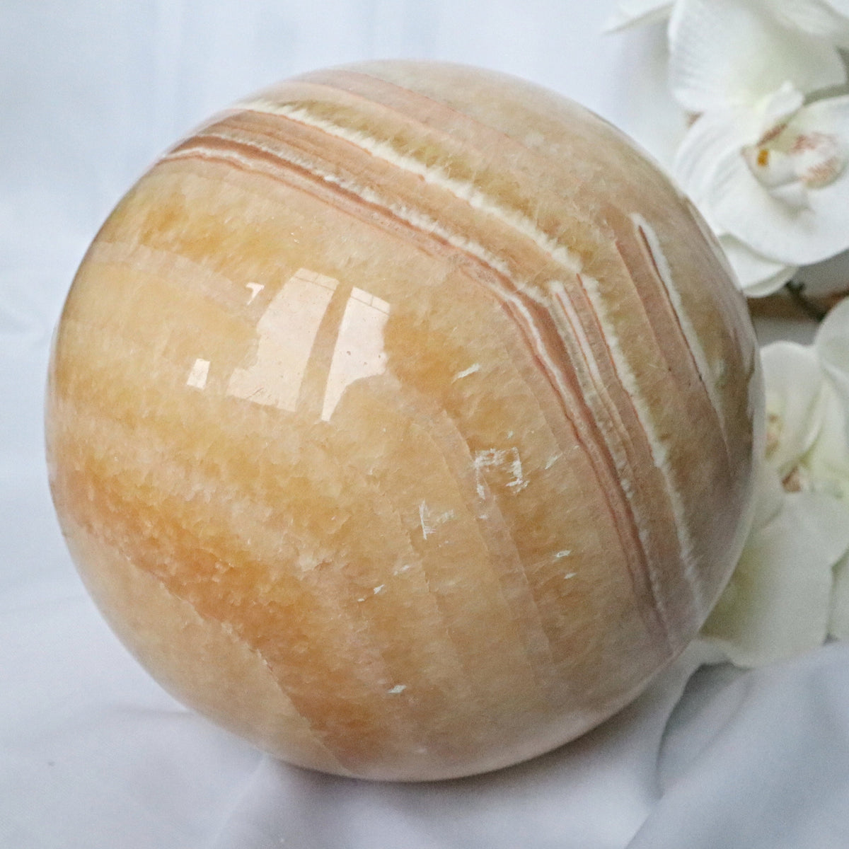 Extra Large Banded Orange Calcite Sphere 7.8 inches 200 mm 22.7 Lbs