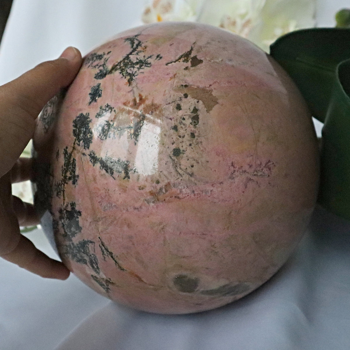 Xtra Large Rhodonite Sphere 7 inches 22 pounds 180mm, Ultra Large Pink Rhodonite Sphere