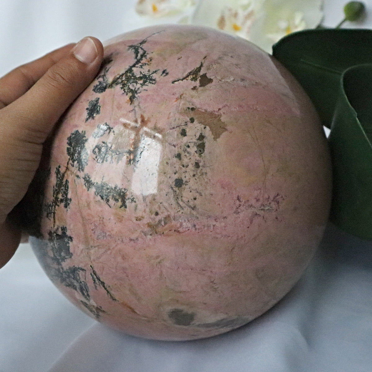 Xtra Large Rhodonite Sphere 7 inches 22 pounds 180mm, Ultra Large Pink Rhodonite Sphere