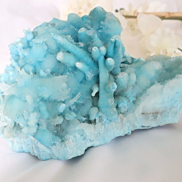Xtra Large Blue Aragonite Specimen 10.4 inch 11 Lbs | Ultra Large Raw Blue Aragonite Crystal Cluster Stone