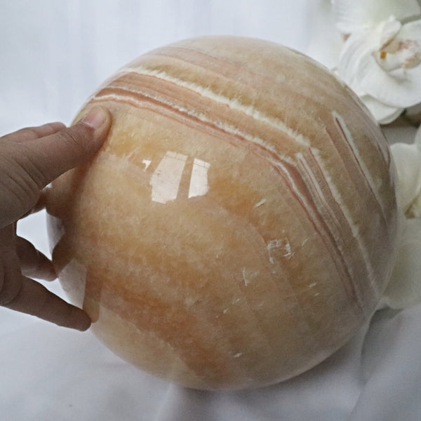Extra Large Banded Orange Calcite Sphere 7.8 inches 200 mm 22.7 Lbs