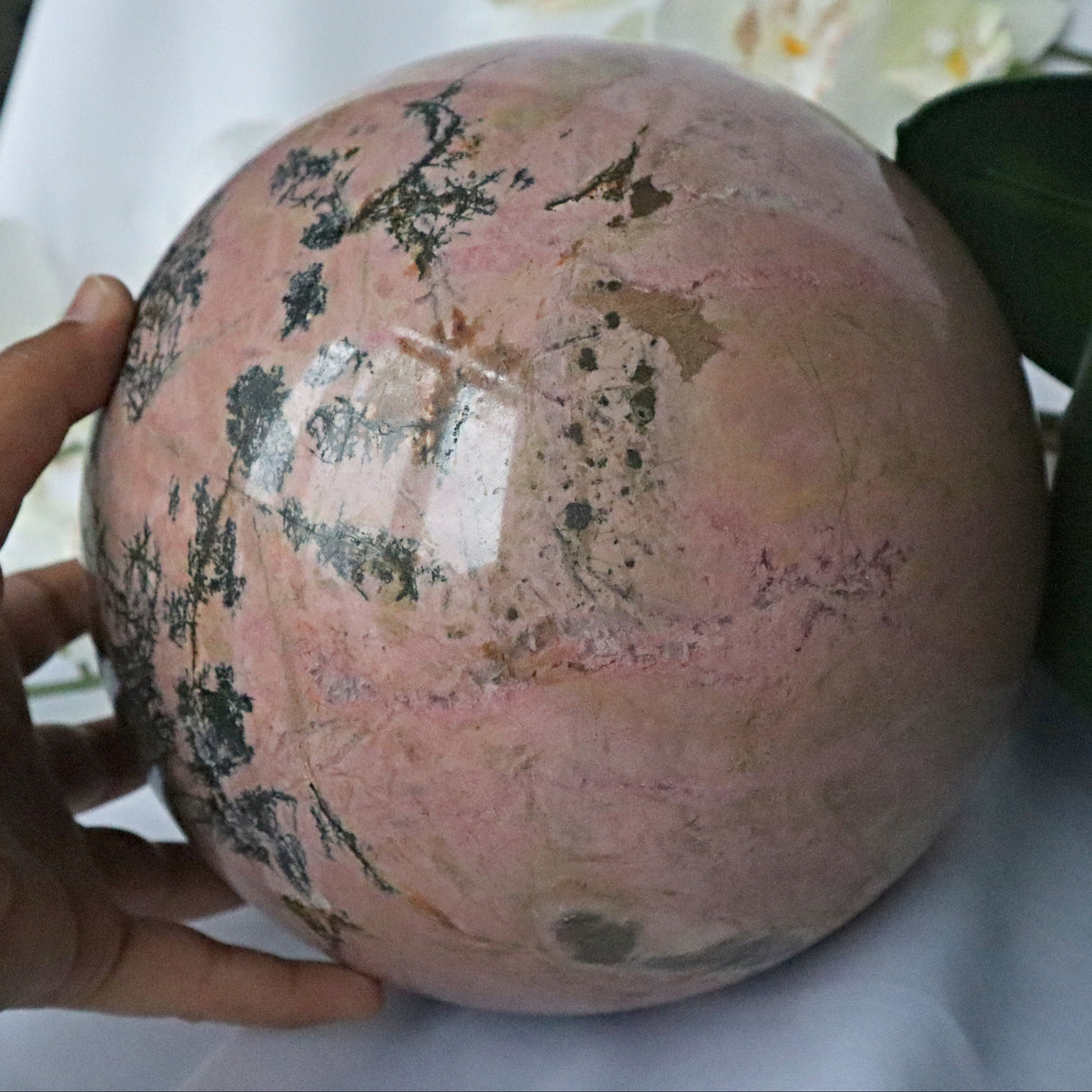 Xtra Large Rhodonite Sphere 7 inches 22 pounds 180mm, Ultra Large Pink Rhodonite Sphere