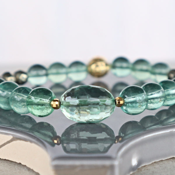 Green Fluorite and Pyrite Bracelet for Protection stress relief focus and wellbeing